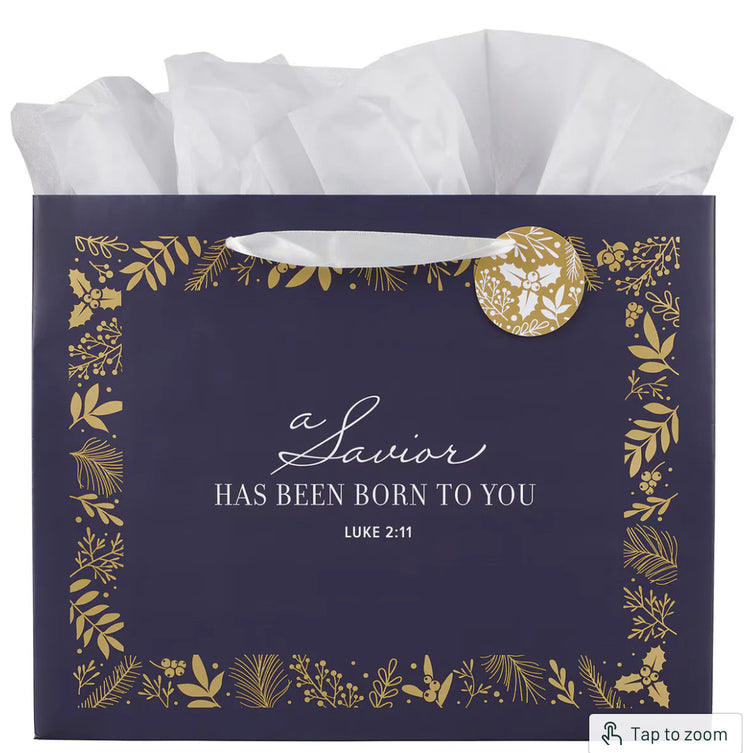 Gift Bag (L) A Savior is Born Blue