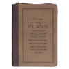 The Plans Cocoa Brown and Taupe Faux Leather Classic Journal with Zipper Closure - Jeremiah 29:11