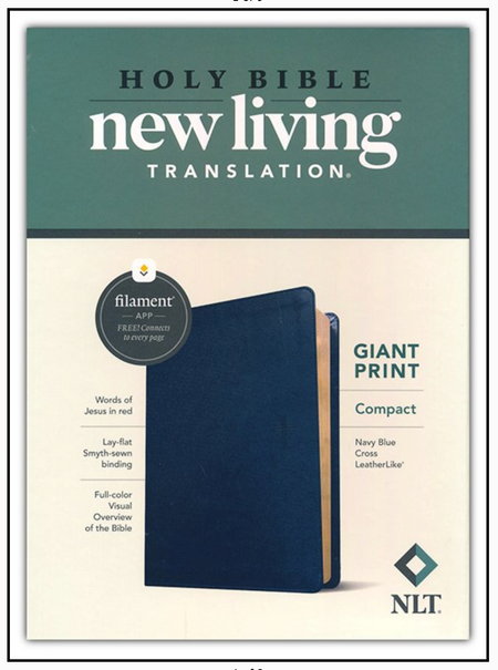 NLT Compact Giant Print Bible, Filament Enabled Edition (Red Letter, LeatherLike, Navy Blue Cross)
