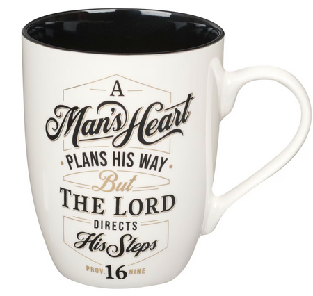 The Lord Directs His Steps White and Black Ceramic Coffee Mug - Proverbs 16:9