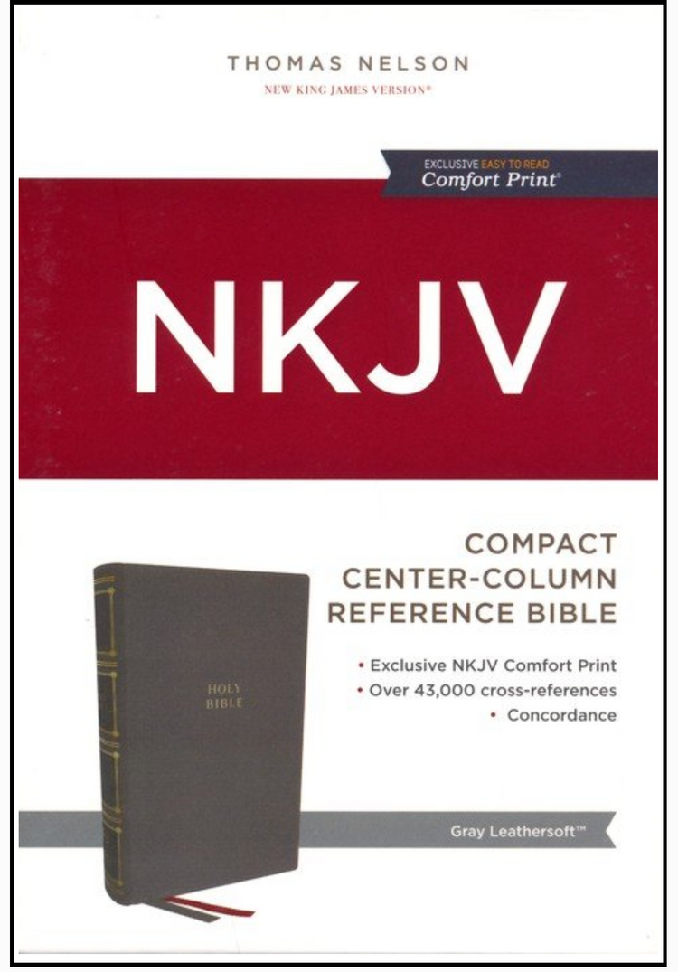NKJV Compact Center-Column Reference Bible, Comfort Print--soft leather-look, gray