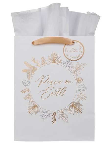 Peace on Earth Large White Pine Branch Portrait Gift Bag