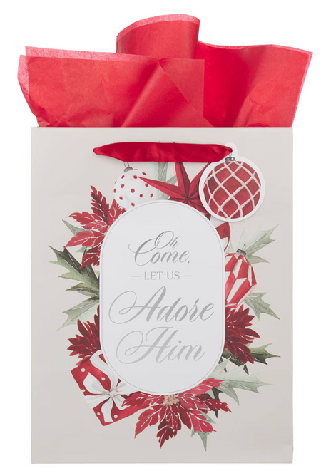 Adore Him Red Poinsettia Large Portrait Gift Bag