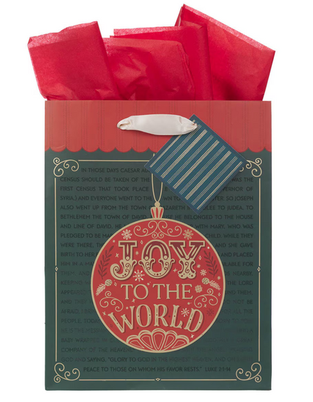 Joy to the World Red Bauble Medium Gift Bag