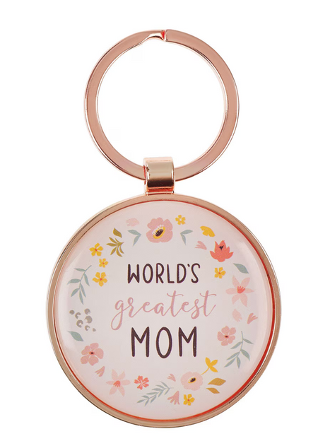 World's Greatest Mom Peach Floral Keychain