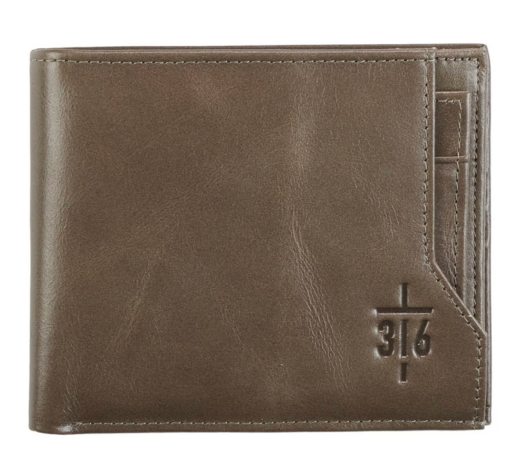 John 3:16 Cross Taupe Full Grain Leather Wallet