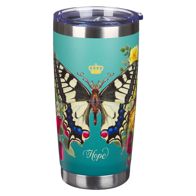 Teal Hope Butterfly Stainless Steel Travel Tumbler - Isaiah 40:31