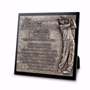 GOLFER BRONZE SCULPTURE PLAQUE I CAN DO ALL THINGS....