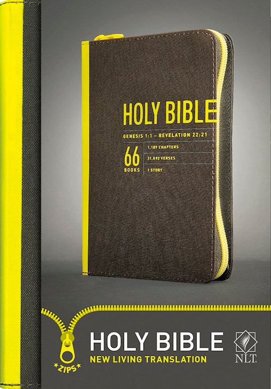 NLT Zips Compact Bible Canvas Cover W/Yellow Zipper