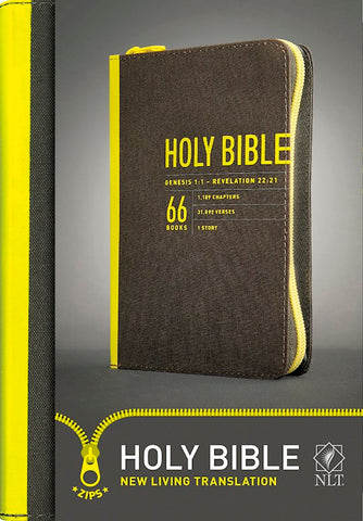 NLT Zips Compact Bible Canvas Cover W/Yellow Zipper