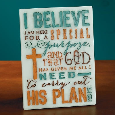 I Believe Desk Plaque Weasel Back