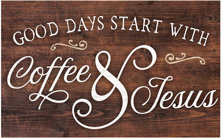 Good Days Start With Coffee & Jesus Wood Pallet Wall Art (10.5" x 17")