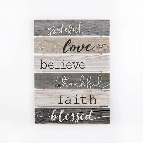 Grateful, Love, Believe, Thankful, Faith, Blessed Wood Pallet Décor