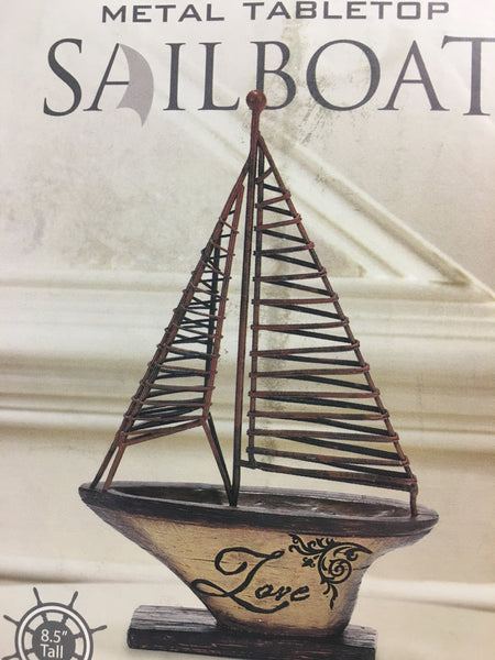 LOVE METAL TABLETOP SAILBOAT 8.5"