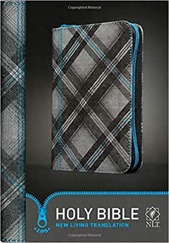 NLT COMPACT HOLY BIBLE GREY/BLUE PLAID/ZIPPER