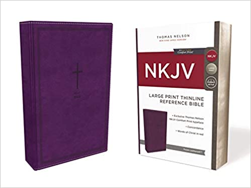 NKJV Large Print Reference Thinline Bible Purple Leather Like