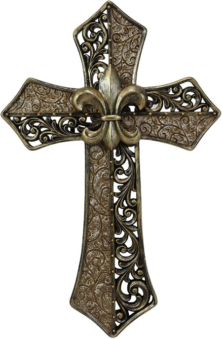 Fleur De Lis Two tone Wall Cross